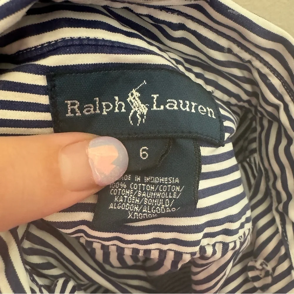 Ralph Lauren Striped Button Down Long Sleeve Shirt Navy Blue & White